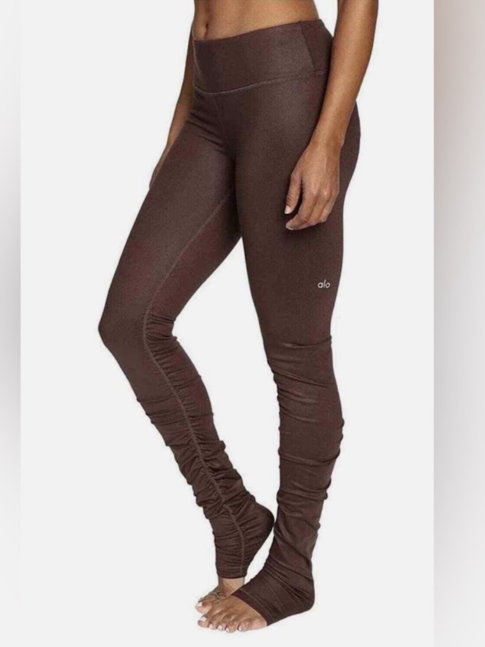 ALO Yoga Brown Goddess Chocolate Ruched Stirrup Leggings